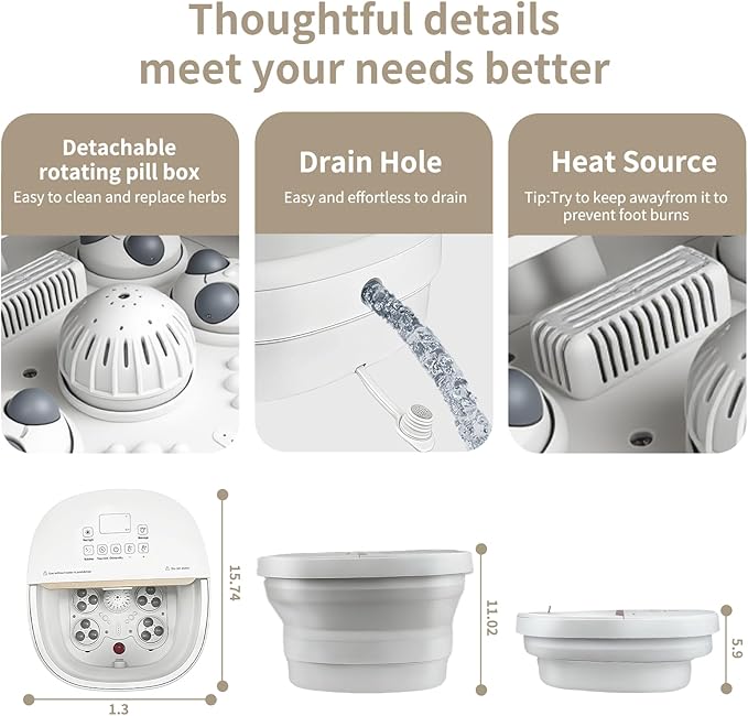 Collapasible Foot Spa Bath Massager with Heat, Pedicure Foot Spa with Bubbles/Timer/Temperature Control, Feet Soak Tub for Home, Office, Relaxation and Stress Relief, Gift for Men and Women