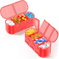 Weekly (7 Days) Pill Organizer Travel, Double-Sided Opening Design, 2/3/4 Times a Day, Portable Pill Box for Storing Fish Oils/Supplements/Medication/Vitamins（2 PC Red）