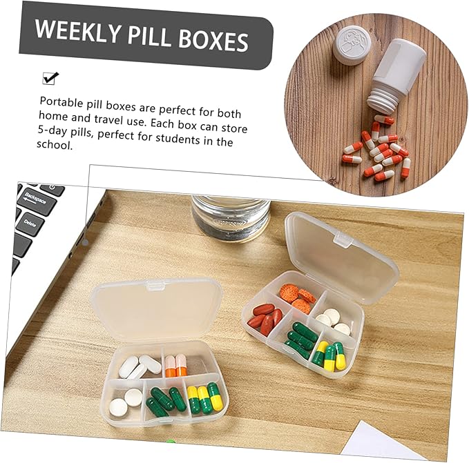 FRCOLOR Transparent 6 Compartment Pill Organizer Compact Medicine Box 3.34X2.36X0.78 Inch Portable Weekly Pill Case for Travel Home School Use