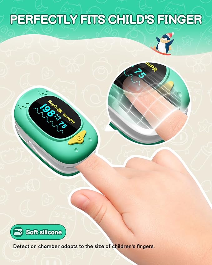 Pulse Oximeter For Kids-HOLFENRY Baby Oxygen Monitor Fingertip For Children Kids Pulse Oximeter Fingertip, Large Display, Included with AAA Battery