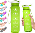 NatureWorks HydroMATE 32 oz Water Bottle with Time Markings Hourly BPA Free Reusable Leak Proof with Straw and Carrying Strap 1 Liter
