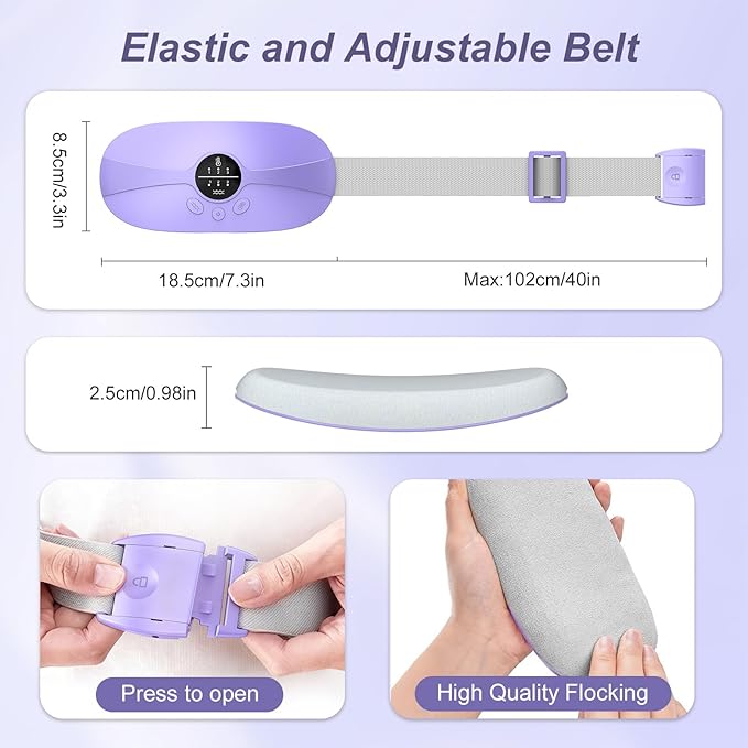 Portable Cordless Heating Pad, 5s Fast Heating, 3 Heat Levels and 3 Massage Modes, Menstrual Heating Pads for Women and Girls (Purple)