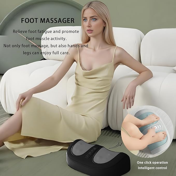 Foot Massager with Heat, with 3 Intensity Levels Shiatsu Kneading,with Massage Roller,Dual-Frequency Red Light 107.6°F Constant Temperature,Ideal for Feet Care and Pain Relief at Home, Office﻿ (Green)