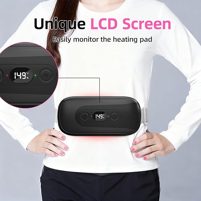 Portable Heating Pad Period Cramps: 2 Timer 6 Heat Levels 6 Vibration Modes Cordless Electric Heating Pad 3s Fast Heating Menstrual Heating Pad (Black)