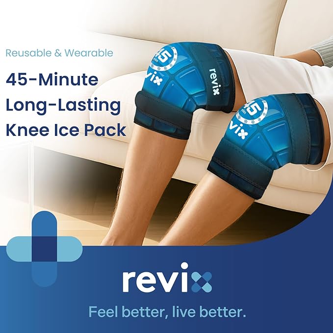 REVIX 2 Packs Knee Ice Pack Wrap, 45-Minute Long-Lasting Ice Pack for Knees with Ice Grid Gel Design, Reusable Gel Ice Wrap with Cold Compress Therapy for Thighs, Elbows, Calves & Legs (12" × 9.5")