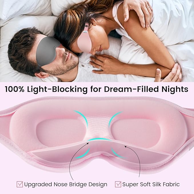 Audree Eye Mask for Sleeping - 3D Contoured 100% Sleep Mask Light Blocking, Sleeping Eye Mask for Women Men, Zero Eye Pressure Night Blindfold, Soft Eye Cover - Pink