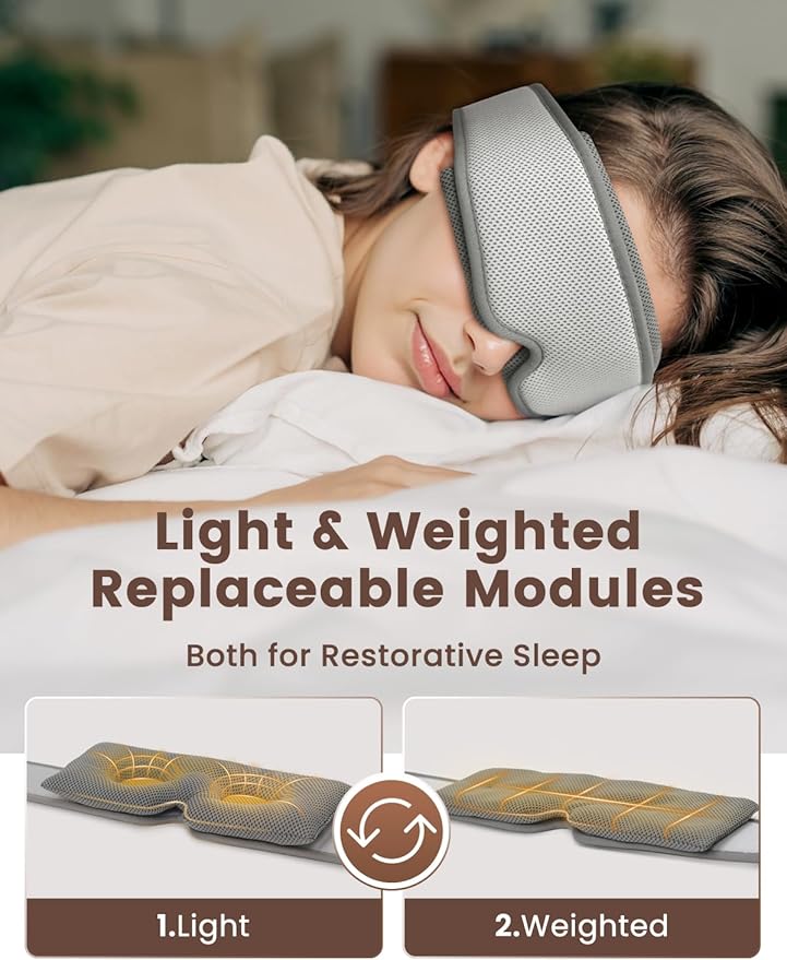 Weighted Eye Mask for Sleeping,100% Blackout Sleep Cover, Removable Pressure for Anxiety & Insomnia, Adjustable Strap for Side Sleepers Women/Men Travel w/Washing Bag