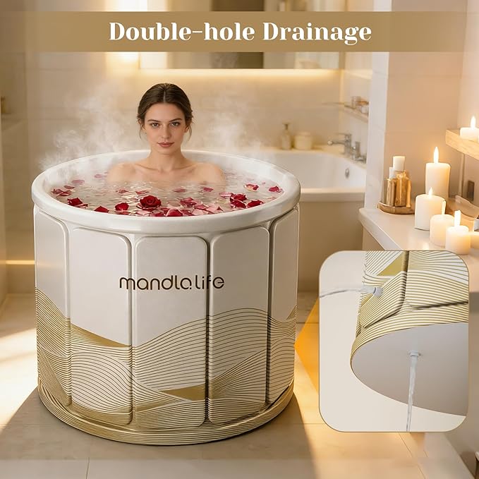 Portable Bathtub for Adults, Collapsible Freestanding Bathtub for Shower, Hot Ice Bath Tubs with Thickened Multi-layer Material to Keep Temperature, Indoor Outdoor Soaking Tub (XL 31.5" L x 25.6" H)
