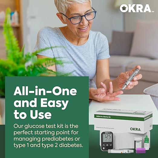 OKRA PRO Blood Glucose Monitor Kit Bundle – Meter, Lancing Device, 125 Test Strips & 125 Lancets, Fast & Accurate Diabetes Testing System with App Tracking