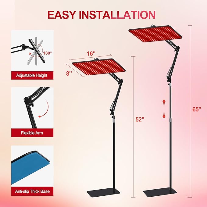 Morfone Red Light Therapy for Body Face - Tri-Wavelength (660nm, 850nm, 940nm) LED Infrared Light Therapy Lamp Panel with Adjustable Stand, Protective Glasses for Home Use, Gift for Women Girl, Large