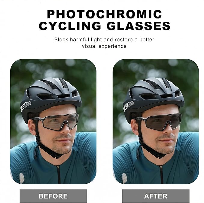 BangLong Photochromic Cycling glasses for Men Women, Clear Running MTB Sunglasses UV Protection
