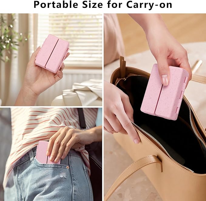 FYY Travel Pill Organizer with Blank Lables,6 Compartments Magnetic Pill Organizer Pill Box for Purse Pocket to Hold Vitamins,Cod Liver Oil,Supplements and Medication-Pink