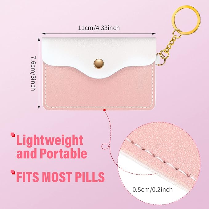 Tondiamo 2 Pack Birth Control Pill Case Holder PU Leather Pill Sleeve Packet 4.33 x 3 Inch Discreet Birth Control Pouch with Snap Closure Key Ring for Pills Card Organizer(Pink, Blue)