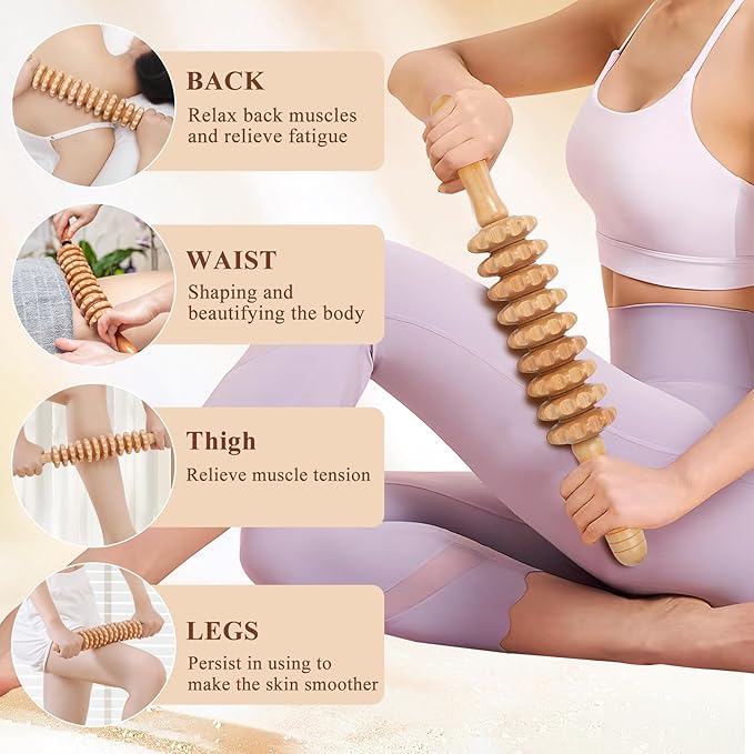 7-in-1 Wood Therapy Massage Tools Lymphatic Drainage Massager for Muscle Pain Relief | Maderoterapia Kit Body Sculpting Tools for Anti-Cellulite, Body Shaping
