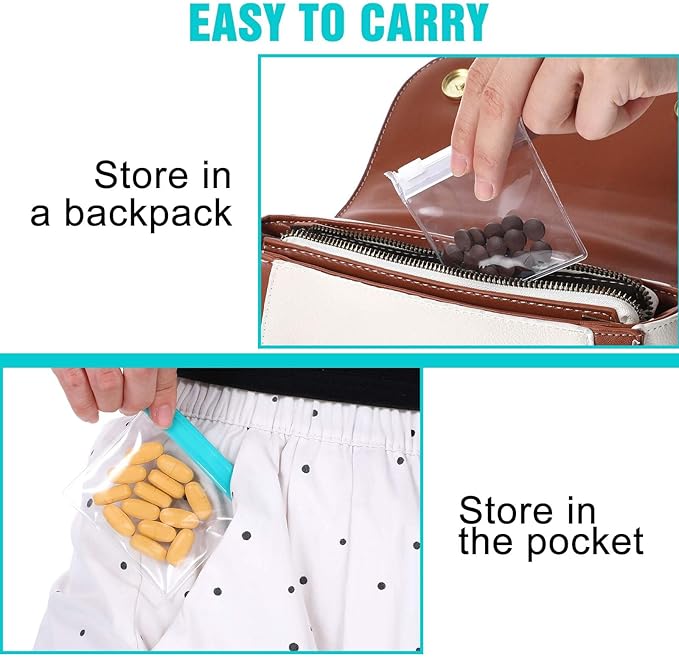 12 Pcs Zippered Pill Pouch Slide Lock Storage Bags Reusable Mini Seal Portable Medicine Baggies Self-Sealing Travel Plastic Case for Home Office Organizing Small Items