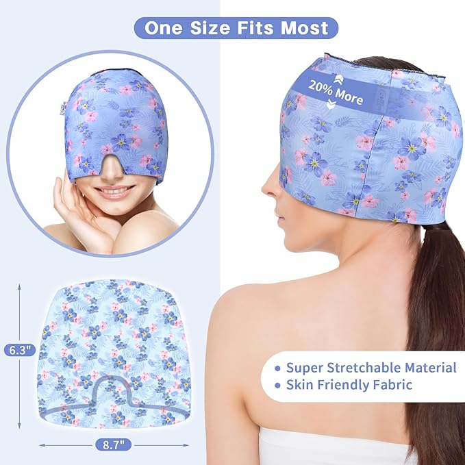 Migraine Relief Cap, Gel Cooling Eye Mask, Cooling Gel Relief 2 Pack Set, Headache Relief with Hot/Cold Gel, Instant Headache Relief, Reusable Gel Eye Mask Ice Pack for Stress Relief