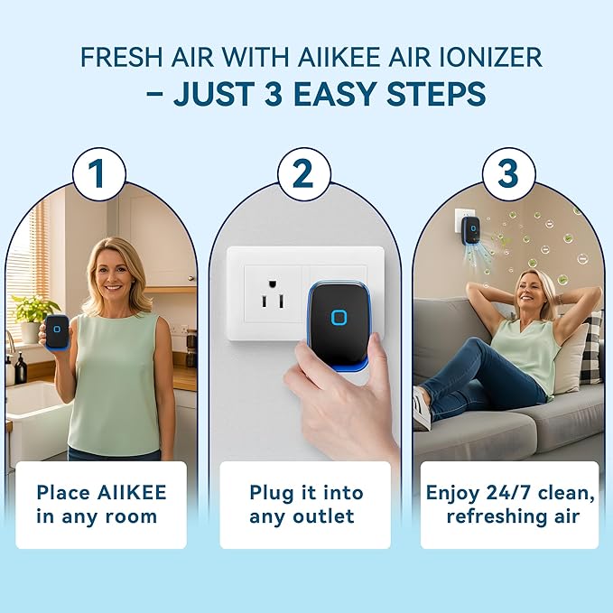 Plug In Air Ionizers for Home, 4 Pack Negative Ion for Bedroom, Study, Office, Gym, Hotel, Kitchen, Mini Air Cleaner，Air Purifier For Pet Odor, Kitchen Odor, Dust, Smoke Smell Portable, Black