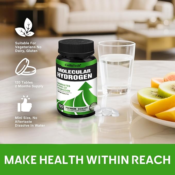 H2 Molecular Hydrogen Water Tablets with Magnesium,120 Tablets Fast-Dissolving H2 Molecular Hydrogen Supplements, Supports Brain Health and Cognitive Function,Non-GMO, Gluten Free