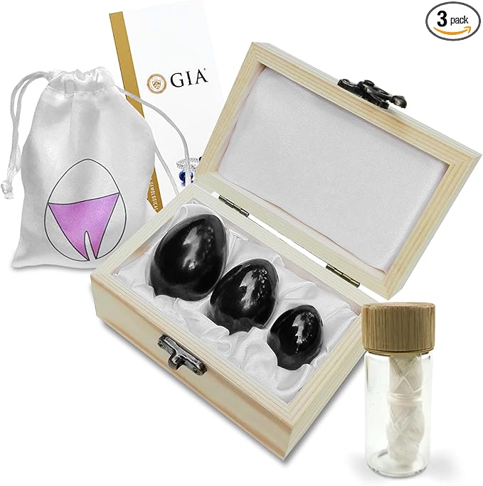 Kegel Weights for Women - Set of 3 Black Obsidian Eggs | Pelvic Floor Exercise Devices for Tightening, Postpartum Recovery & Prolapse Support | Huevo de Obsidiana Negra Yoni with String & Guide