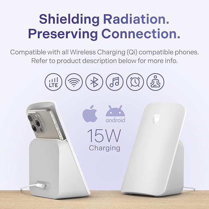 Elvy Fast Qi Wireless Charger for Cell Phones - Designed with EMF Management Technology for Enhanced Charging, Advanced Environmental Shielding (Snow White)
