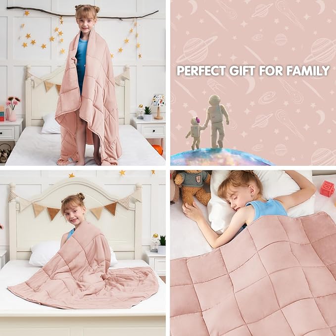 Pink Weighted Blanket Kids 7lbs, 40"x60", Cooling Heavy Throw Blanket for 60-90lbs, Microfiber Soft Thick Big Blankets Weighted Comforter Breathable Gift for Sleeping