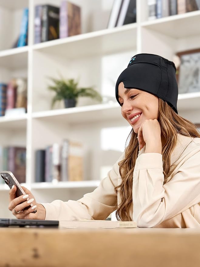 Wireless Migraine Relief Cap with Bluetooth Headphones, Sleep Headphones Ice Pack, Headache Relief Cap, Soothing Headache Ice Pack Sleep Mask, Face Cold Compress Head Wrap for Tension, Stress & Sleep