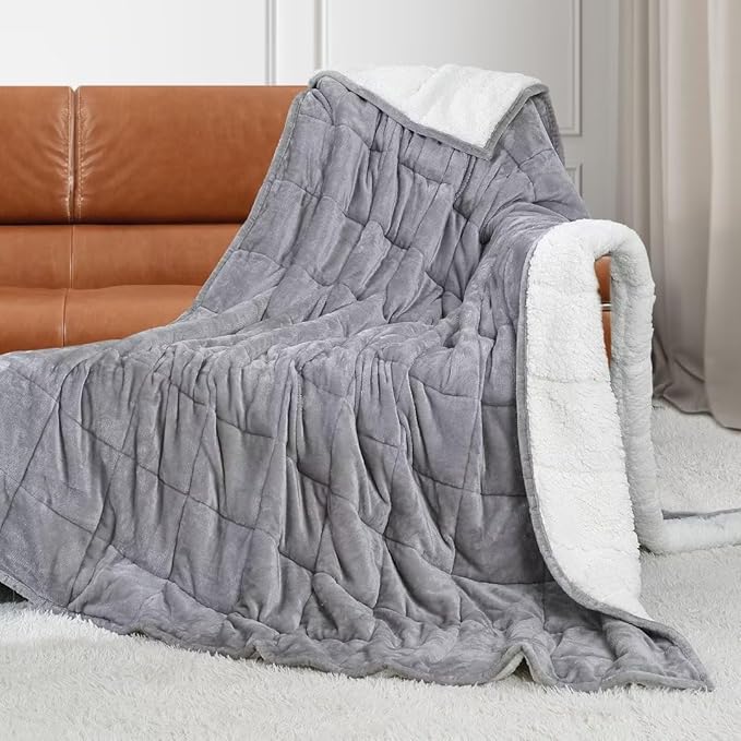 Alomidds Sherpa Fleece Weighted Blanket for Adults(20lbs Twin Size) Heavy Blanket with Fluffy Warm Thick Sherpa & Cozy Soft Flannel Snuggle Great for Sofa Bed Calming, 48x72 inches,Grey