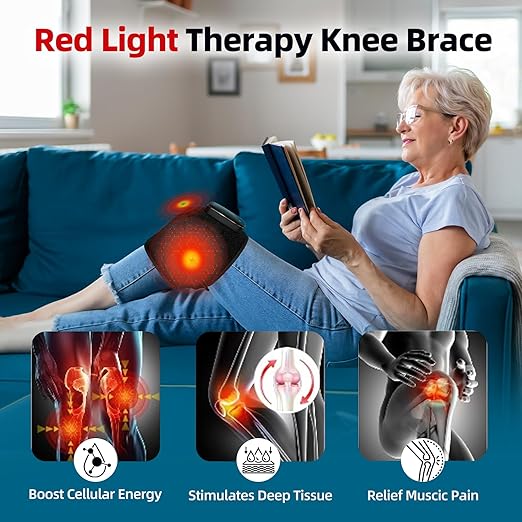 Red Light Therapy for Knee & Elbow, Vibration & Heated Massage for Knee Brace, 660nm&850nm Red Light, for Joint, Elbow, Shoulder Pain Relief, Pack of 2