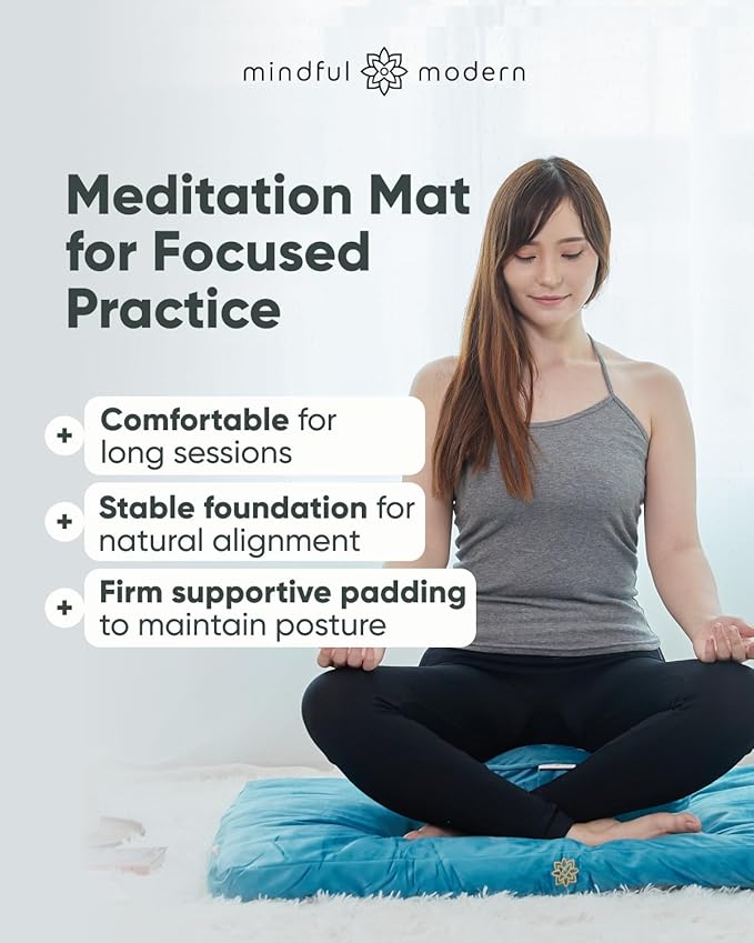 Mindful & Modern Zabuton Meditation Mat - Cotton Filled Yoga and Meditation Pad - Zabuton Meditation Cushion for Kneeling and Sitting Support - Large Rectangular Sitting Floor Pillow for Bench or Zafu