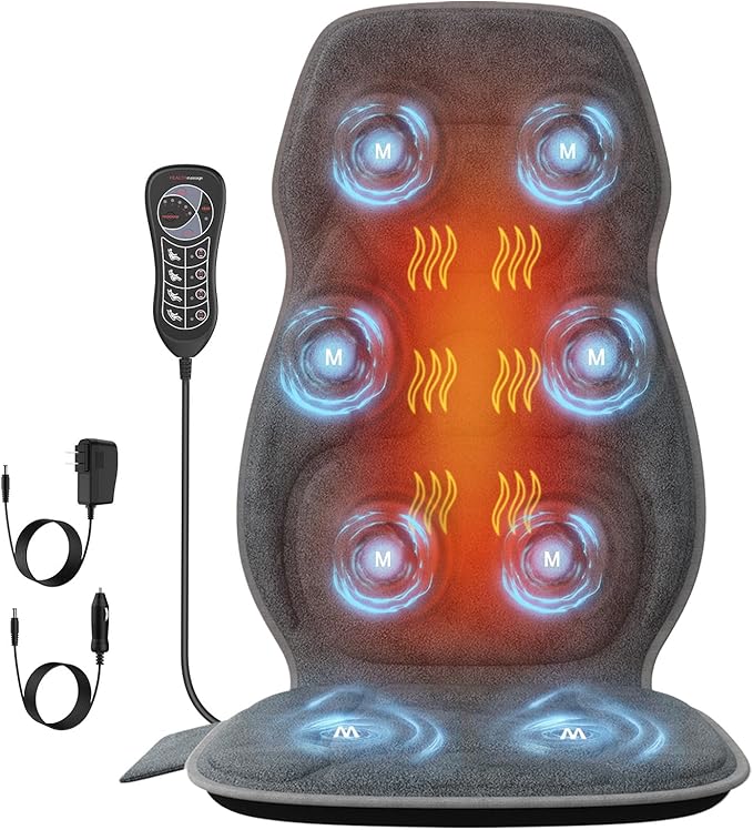 Back Massager with Soft Plush Fabric Cover, Massage Seat Cushion with 8 Vibration Motors & 2 Heating Levels, Chair Massager for Recliner, Office Chair, Sofa Use