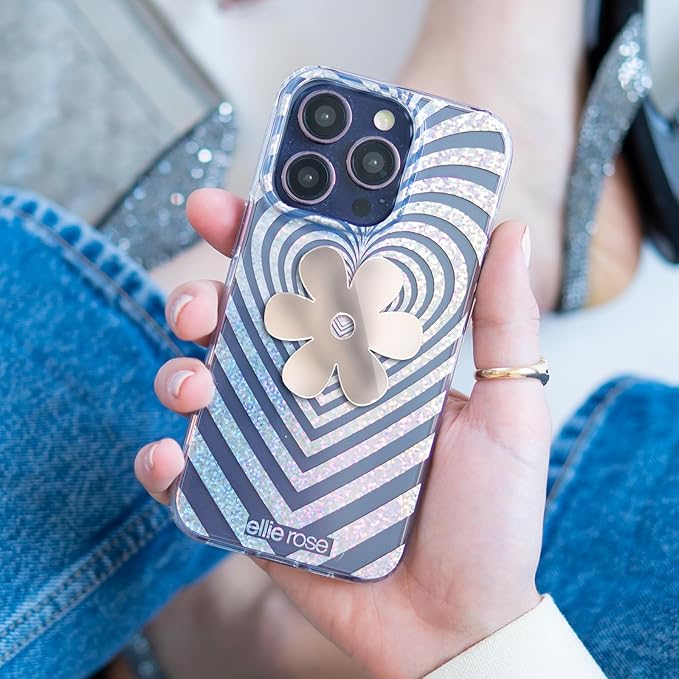 Ellie Rose Mirror Decal for Smartphone, Stick-On Mirror Phone Charm Sticker (Flower)