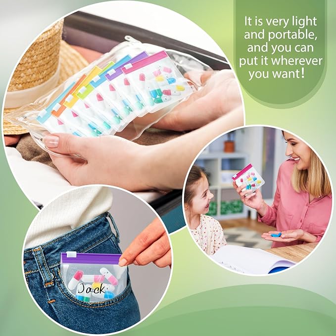 Sherr 56 Pcs Zippered Pill Pouch Bags Pill Pocket Reusable Clear Plastic Pills Bags Translucent Travel Medicine Organizer Travel Storage Pouches with Slide Lock for Pills Small Items(Candy Color)