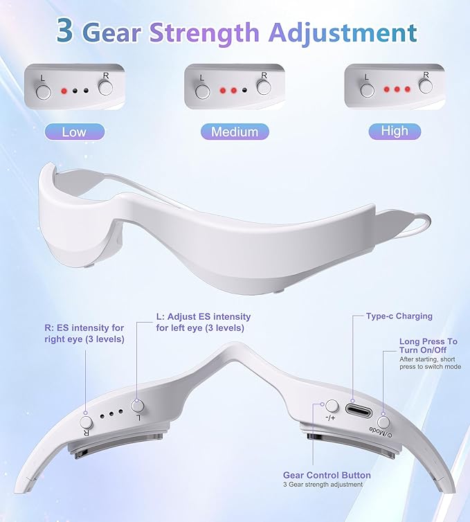 Under-Eye Red Light Therapy Glasses, Rechargeable Therapy Device Microcurrent Eye Massager, Botanique Paris Eyes Bag Remover for Dark Circles, Eye Bags & Wrinkles (White)