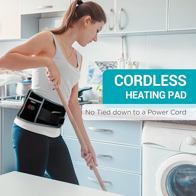 Comfytemp Cordless Heating Pad with Massager for Back, Portable Lower Back Massager FSA Eligible HSA Rechargeable Wireless Electric, Birthday Gifts for Women Men Mom Dad Seniors 3 Heat 30mins Auto-Off