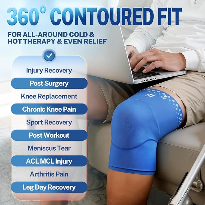 Knee Ice Pack Wrap Sleeve Thickened Core for Knee Pain, Targeted Swelling Relief During Recovery, Soft Flexible Gel, No Slip Compression Fit, Reusable Hot Cold Therapy for Post Activity, S