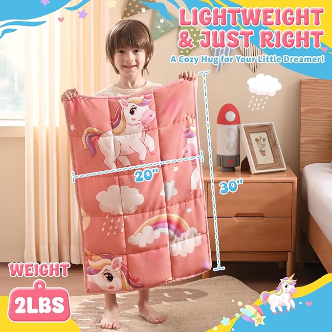 anfie Weighted Lap Pad 2 Pounds, Weighted Blanket Kids(20"*30") Cooling Blanket for Sleeping,Weighted Throw Blanket for Travel Indoor Outdoor(Red Unicorn)