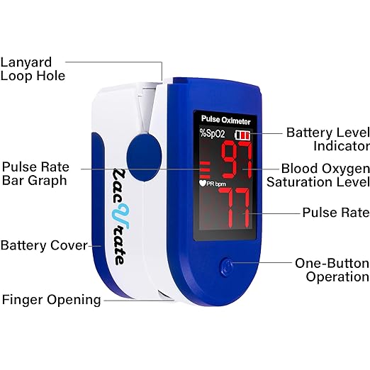 Zacurate Fingertip Pulse Oximeter Blood Oxygen Saturation Monitor with Batteries and Lanyard Included (Sapphire Blue)