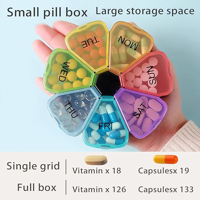 7 Day Pill Case for Medication, Vitamins, Fish Oils, Supplements, Travel Pill Box (Black)