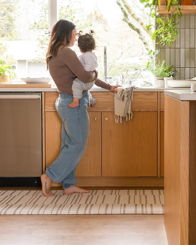 House of Noa Nama Standing Mat – Anti-Fatigue Cushioned Kitchen Mats for Floor | Ergonomic Bounce-Back Foam Kitchen Mats | Anti-Fatigue Mats for Kitchen & Standing | Nara Stripe Natural | 22" x 54"