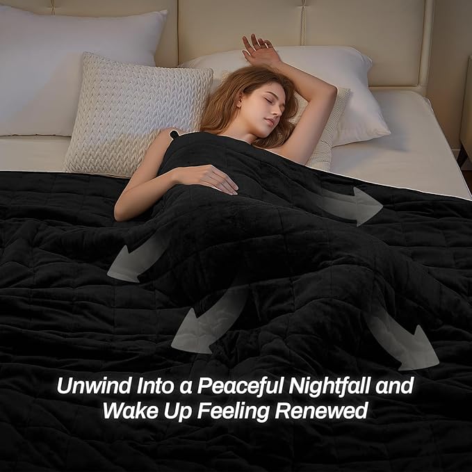 Sherpa Fleece Adult Weighted Blanket, 15 Pounds Dual Sided Soft Plush Blanket for Couch Bed Sofa, Heavy Thick Blankets with Glass Beads Great for Sleep, 48 x 72 inches, Black on Both Sides