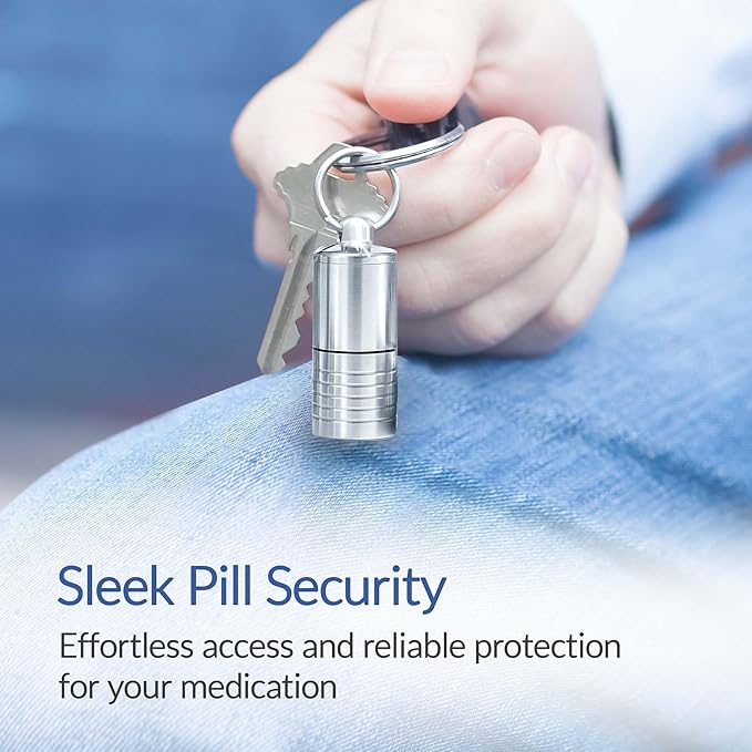 Cielo Pill Holders - Wide Dual Chamber Keychain Pill Holder, Made in USA, Stainless Steel Pill Keychain Container, Waterproof Pill Case, Compact & Customizable