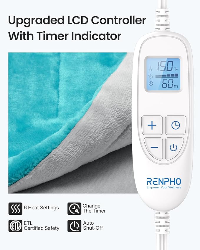 RENPHO Heating Pad for Back, Mothers Day Gifts for Mom & Birthday Gifts for Men Women, FSA Eligible & HSA Store, Weighted Electric Heat Pad for Neck and Shoulder, ETL Certified, 24"x33", Gray Green