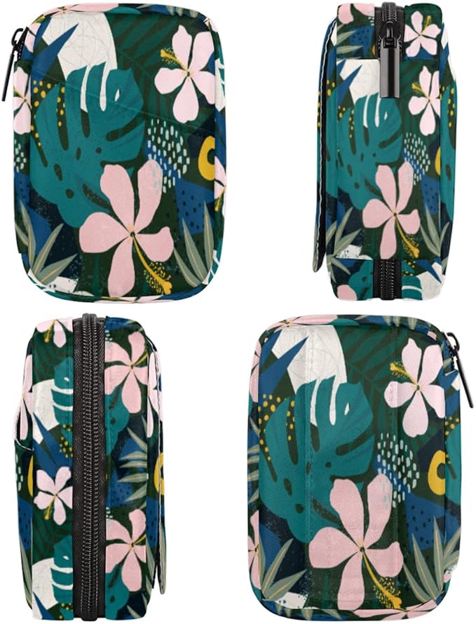 Pill Case Pill Travel Organizer 7 Day Weekly Medicine Pill Box Hawaiian Palm Leaf Flower Small Cute Compact Size Vitamin Container Pill Bottle Portable Birth Control Pill Holder Bag with Zipper