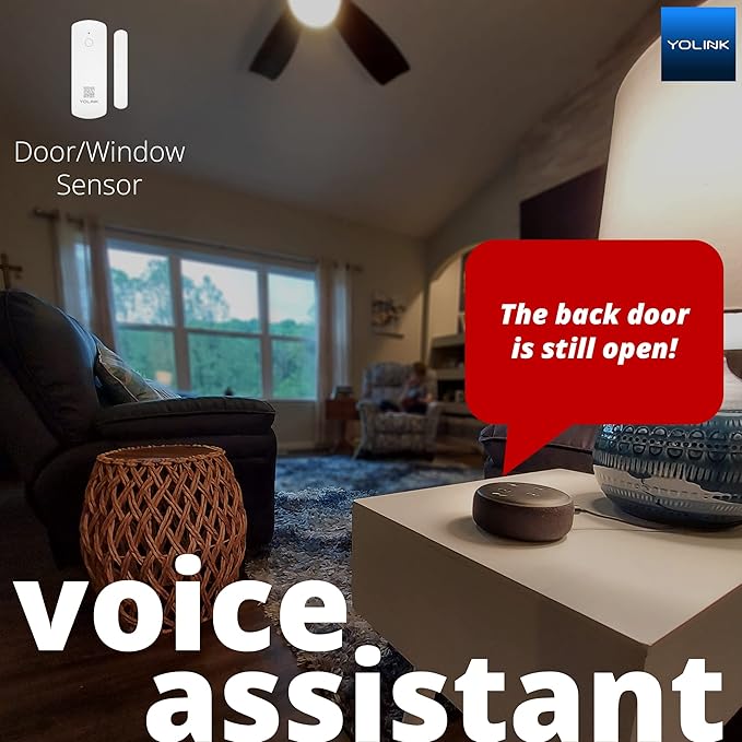 YoLink LoRa Smart Door Sensor Starter Kit: SpeakerHub Audio Hub & 2 Door Sensors - Up to 1/4 Mile Range, Door Left-Open Reminders, up to 5 Year Batteries, Alexa, IFTTT, Home Assistant