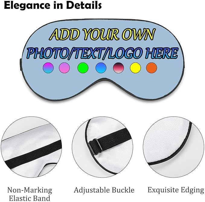 Personalized Eye Mask, Custom Eyeshade Blindfold Add Your Design Image Text Customized Eye Cover with Adjustable Strap for Sleeping Travel Work Naps Blocks Light, Wathet