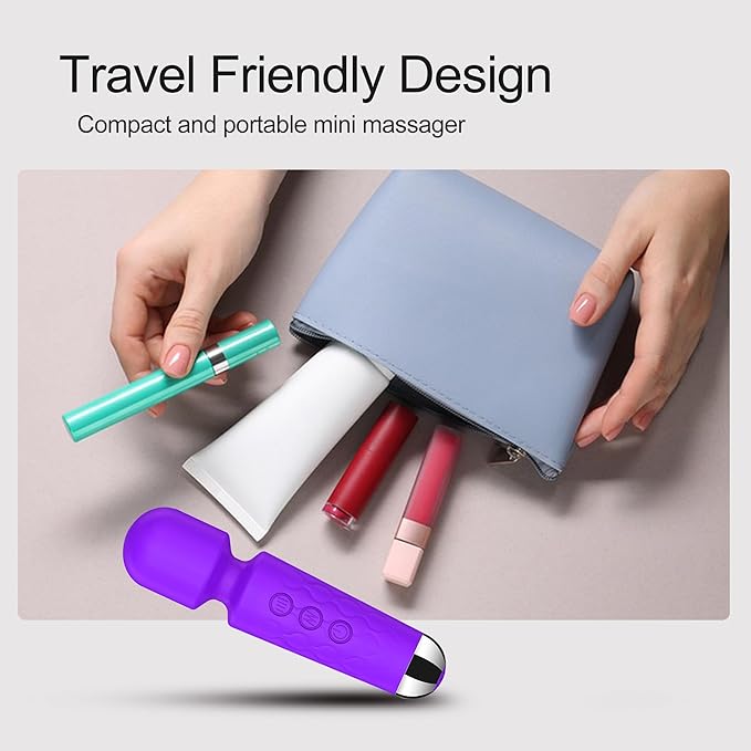 Personal Massage Wand - 20 Modes 8 Speeds Cordless Vibration Massager, Strong Powerful Waterproof Perfect for Travel, Magic Stress Away, All Body Back Legs Hand Pains Sports Recovery (Purple)
