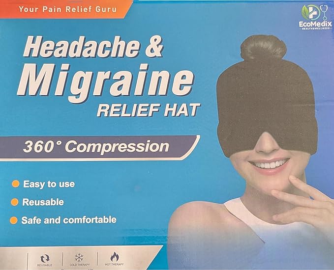 Migraine Relief Cap – Reusable Gel Ice Pack Mask for Headache & Sinus Pain, Cold Therapy Cooling Hat for Tension, Puffy Eyes & Stress Relief
