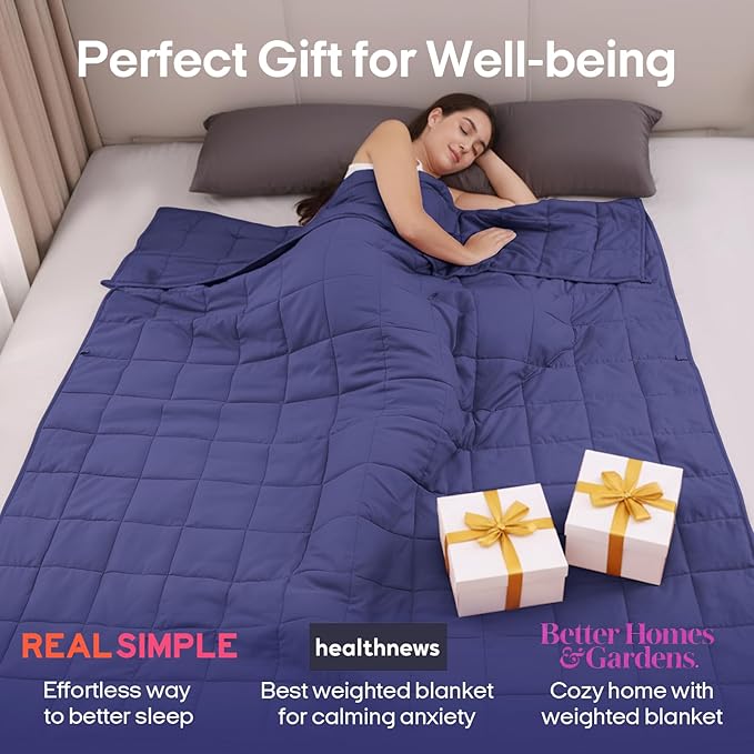 ZonLi Weighted Blanket for Adults (48"x72", 15lbs, Dusk Blue) Twin Size High Breathability Cooling Heavy Blanket, Soft Material with Premium Glass Beads, All-Season, Easy Care