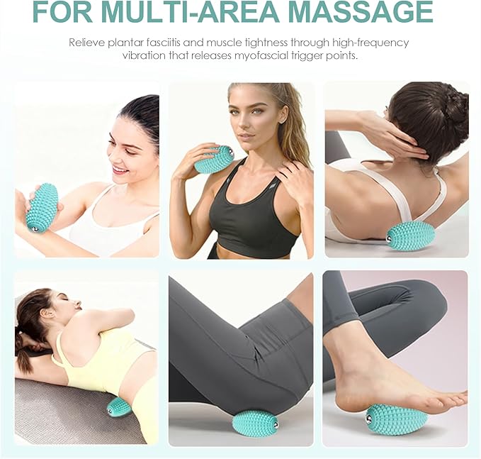 Vibrating Massage Ball for Muscle Recovery, Silicone Myofascial Massage Ball, Plantar Fasciitis Relief,Hip & Psoas Release, Deep Tissue & Trigger Point Roller for Neck, Back, Foot (Blue)