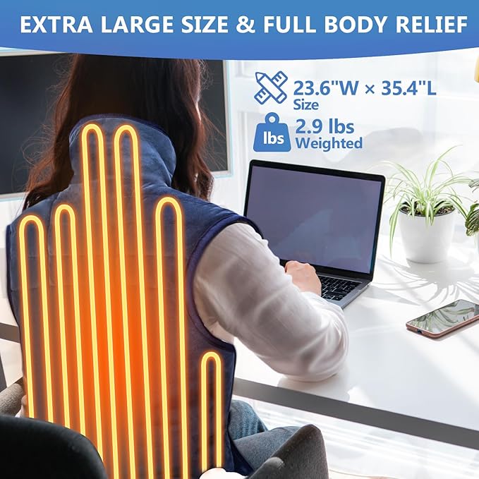 Heating Pad for Back Pain Relief, Eligible Weighted Electric Heating Pad, Heating Pad for Back Pain Relief, Auto Shut-Off, ETL Certified, Gifts for Women Men, 23.6" W X 35.4" L